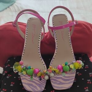 Betsey Johnson Beaded Sparkly Ankle Strap Heels Size 10